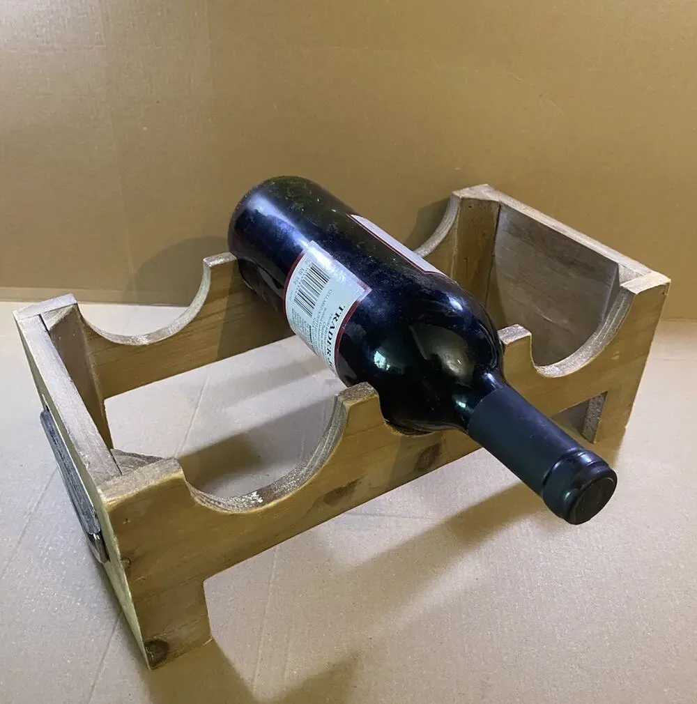 Rustic Wood Countertop Wine Rack 3 Bottle Whitewashed Wood Finish 13